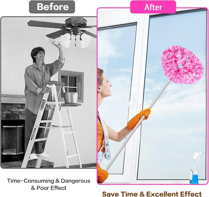 Heonay Ceiling Fan Cleaner Duster Reusable Microfiber Ceiling Fan Blade Cleaner Removable Duster with Extension Pole Adjusts 13 to 49.7 Inch for Cleaning Walls Furniture Door Window Top (Rosy White) - Image 4